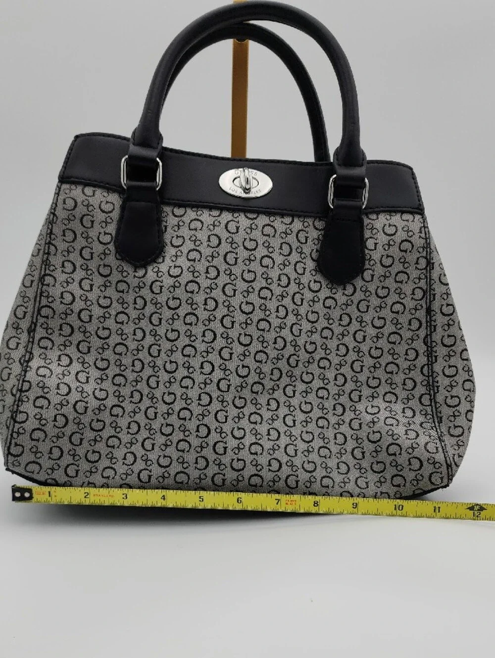 Guess Black & Gray Signature Satchel with Chain Charm